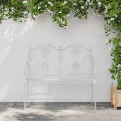 vidaXL - Tuinbank met sprankelend ontwerp - Wit - Staal - 104x54x93 cm