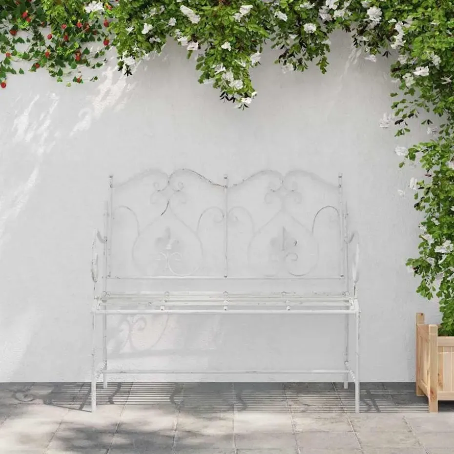 vidaXL - Tuinbank met sprankelend ontwerp - Wit - Staal - 104x54x93 cm