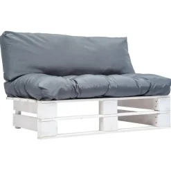 vidaXL - Tuinbank pallet - Grijs - Geïmpregneerd grenenhout - Met kussens