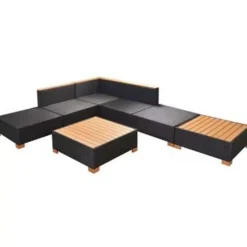 vidaXL - Tuinbank Set - Zwart - Poly rattan