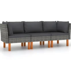 vidaXL - Tuinbank 3-sits - Grijs - Rattan - Met kussens