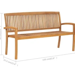 vidaXL - Tuinbank stapelbaar met blauw kussen - Teakhout - 159x57.5x90 cm