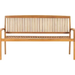 vidaXL - Tuinbank stapelbaar met blauw kussen - Teakhout - 159x57.5x90 cm