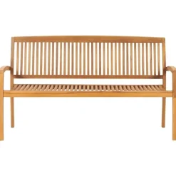 vidaXL - Tuinbank stapelbaar met zwart kussen - Teakhout - 159x57.5x90 cm