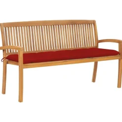 vidaXL - Tuinbank stapelbaar met rood kussen - Teakhout - 159x57.5x90 cm