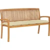 vidaXL - Tuinbank stapelbaar met crème kussen - Teakhout - 159x57.5x90 cm