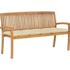 vidaXL - Tuinbank stapelbaar met crème kussen - Teakhout - 159x57.5x90 cm