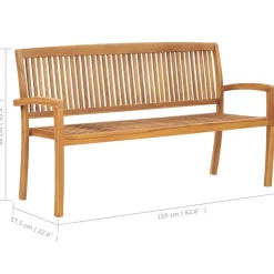 vidaXL - Tuinbank stapelbaar met taupe kussen - Teakhout - 159x57.5x90 cm