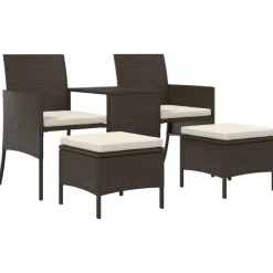 vidaXL - Tuinbank tweezits - Bruin - Poly rattan - Met tafeltje en krukken