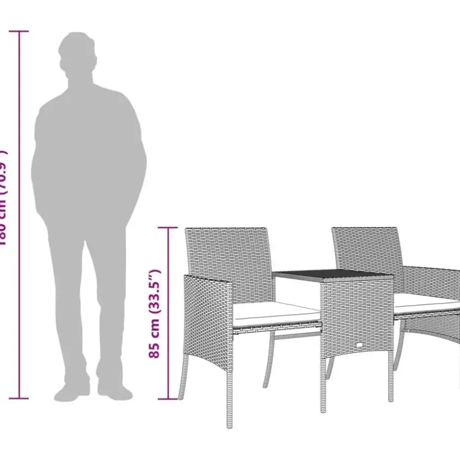 vidaXL - Tuinbank tweezits - Bruin - Poly rattan - Met tafeltje en krukken