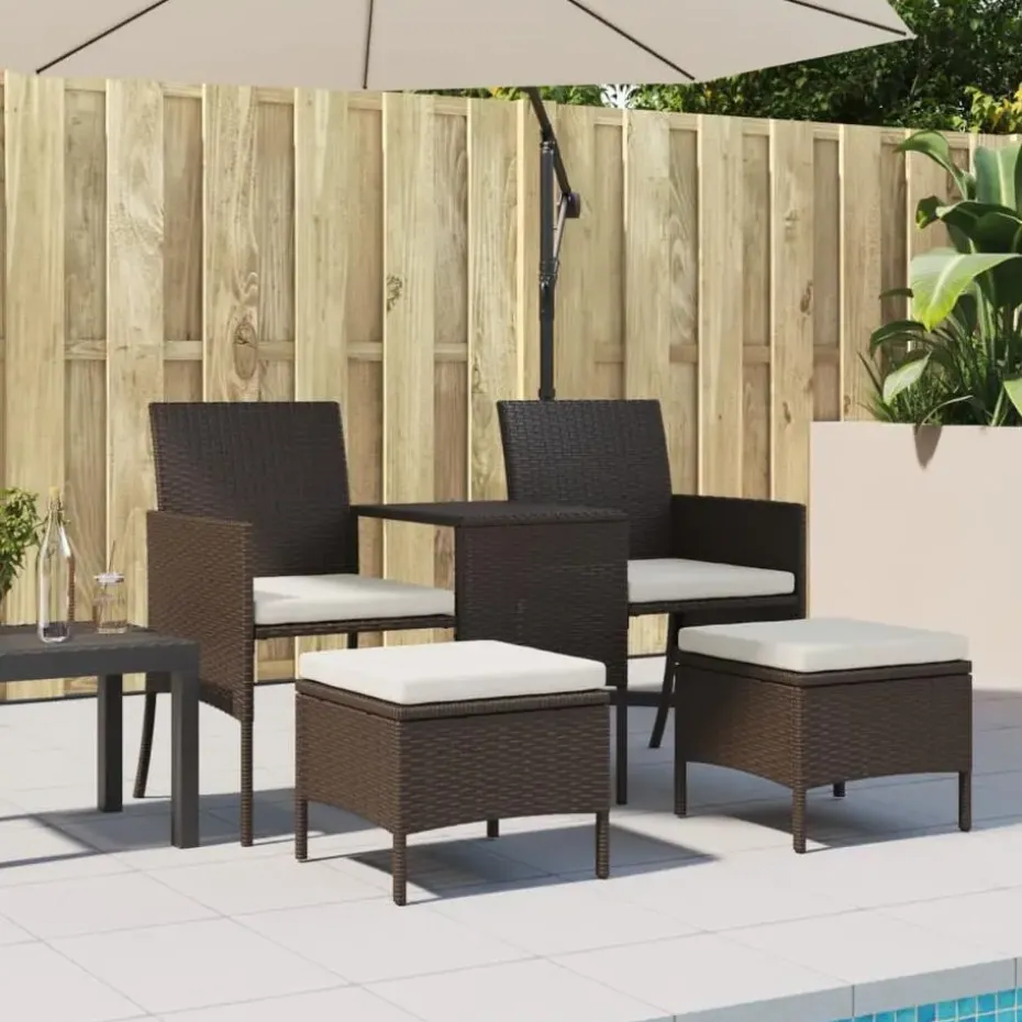 vidaXL - Tuinbank tweezits - Bruin - Poly rattan - Met tafeltje en krukken