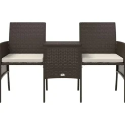 vidaXL - Tuinbank tweezits - Bruin - Poly rattan - Met tafeltje en krukken