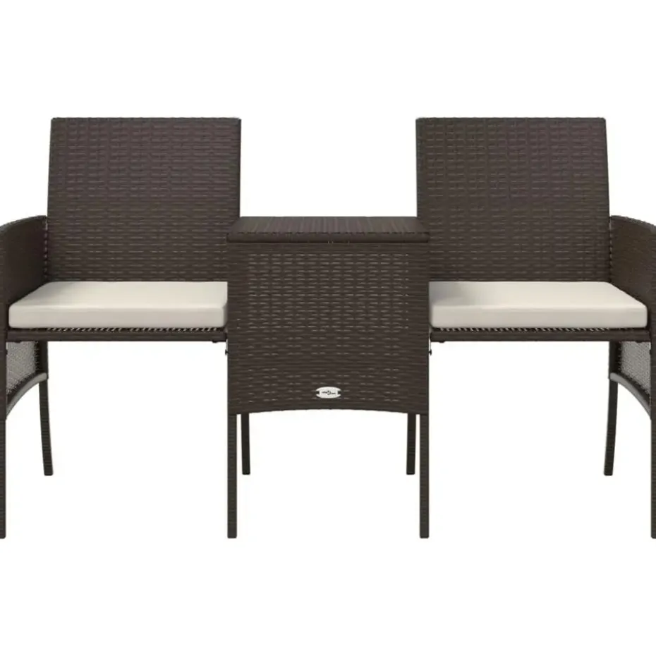 vidaXL - Tuinbank tweezits - Bruin - Poly rattan - Met tafeltje en krukken