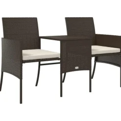 vidaXL - Tuinbank tweezits - Bruin - Poly rattan - Met tafeltje en krukken