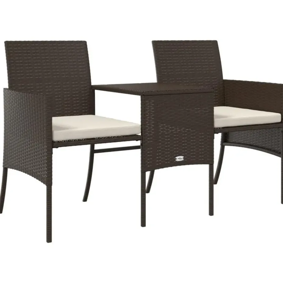 vidaXL - Tuinbank tweezits - Bruin - Poly rattan - Met tafeltje en krukken