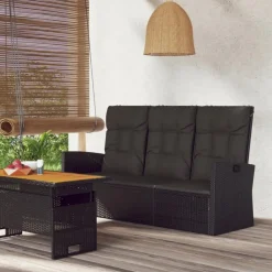 vidaXL - Tuinbank Verstelbare met kussens - Zwart - poly rattan - 173x62x95 cm