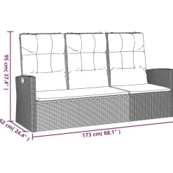 vidaXL - Tuinbank Verstelbare met kussens - Zwart - poly rattan - 173x62x95 cm