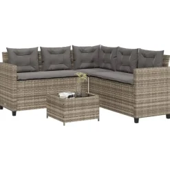 vidaXL - tuinbank voor 5 met kussens grijs poly rattan 3 stuks