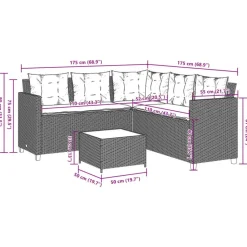 vidaXL - tuinbank voor 5 met kussens grijs poly rattan 3 stuks