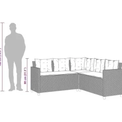 vidaXL - tuinbank voor 5 met kussens grijs poly rattan 3 stuks