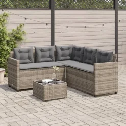 vidaXL - tuinbank voor 5 met kussens grijs poly rattan 3 stuks