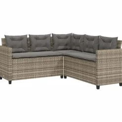 vidaXL - tuinbank voor 5 met kussens grijs poly rattan 3 stuks