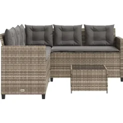 vidaXL - tuinbank voor 5 met kussens grijs poly rattan 3 stuks