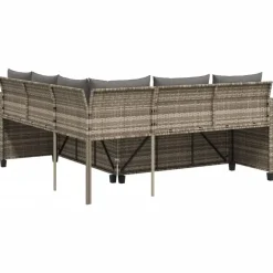 vidaXL - tuinbank voor 5 met kussens grijs poly rattan 3 stuks