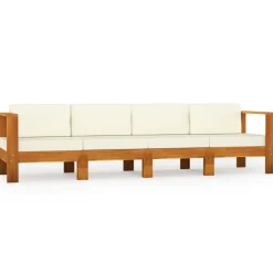 vidaXL - Tuinbank 4-zites - Wit - Acaciahout - Met kussens