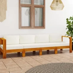 vidaXL - Tuinbank 4-zites - Wit - Acaciahout - Met kussens