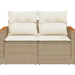 vidaXL - Tuinbank 2-zits - Beige - Poly rattan - Met kussens