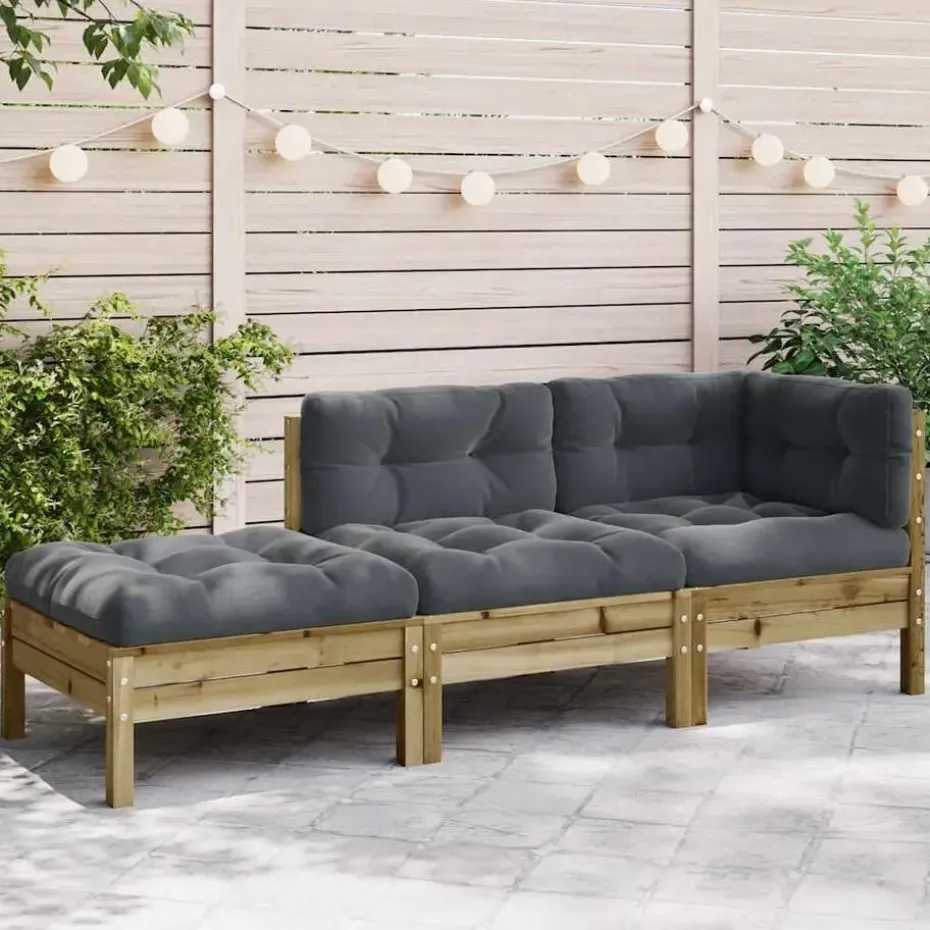 vidaXL - Tuinbank 2-zits - Bruin - Hout - Met kussens en voetenbank