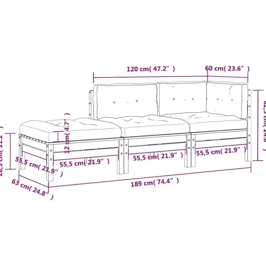 vidaXL - Tuinbank 2-zits - Bruin - Hout - Met kussens en voetenbank