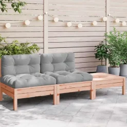 vidaXL - Tuinbank 2-zits - Bruin - Hout - Met kussens en voetenbank