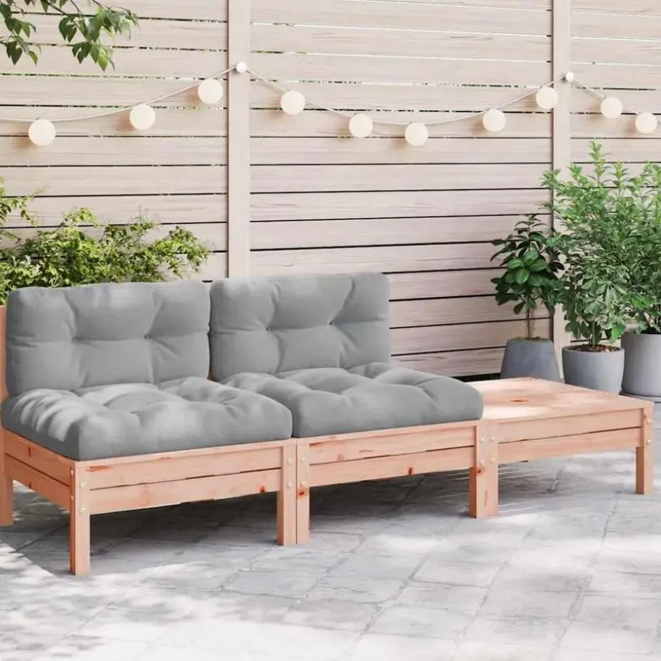 vidaXL - Tuinbank 2-zits - Bruin - Hout - Met kussens en voetenbank