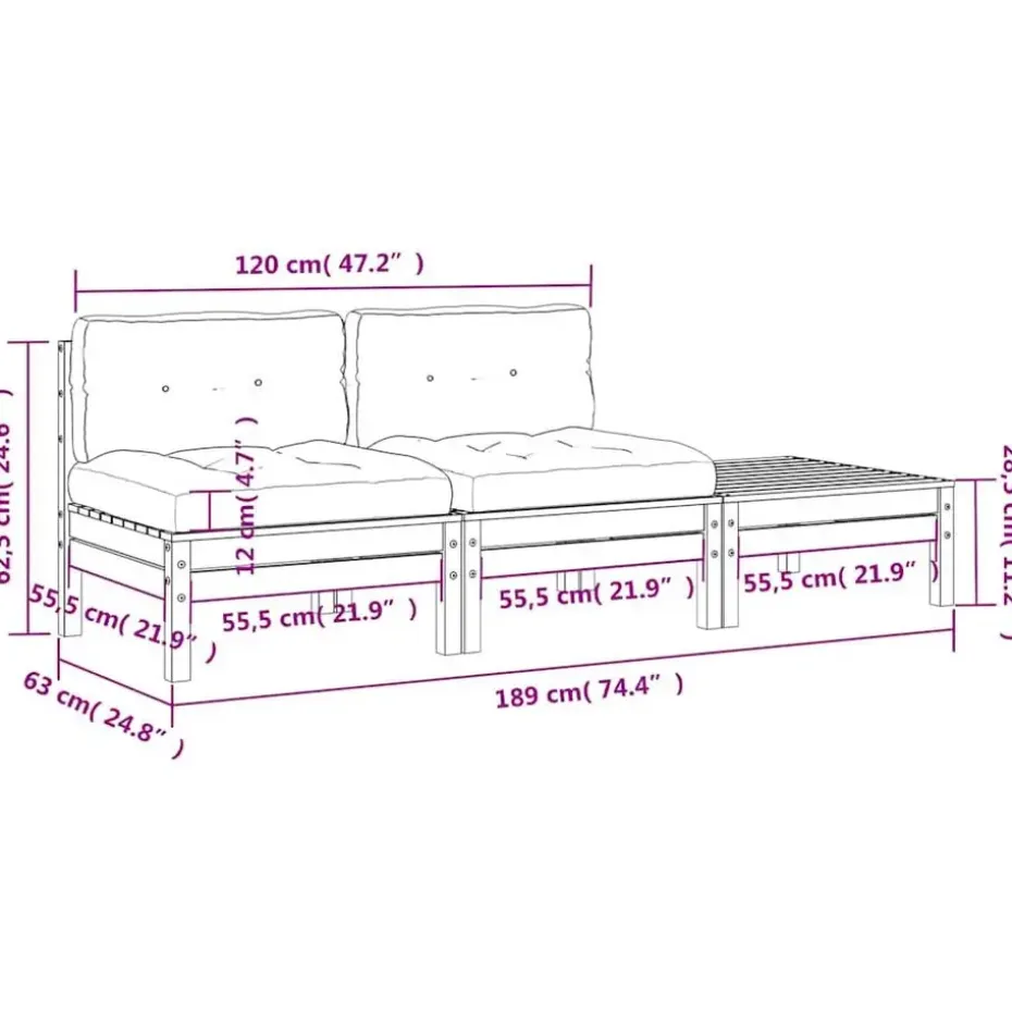 vidaXL - Tuinbank 2-zits - Bruin - Hout - Met kussens en voetenbank