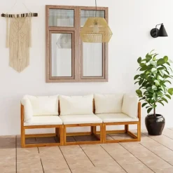 vidaXL - Tuinbank 3-zits - Crème - Acaciahout - Met kussens