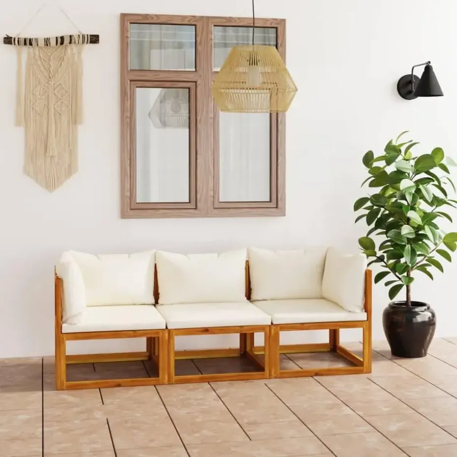 vidaXL - Tuinbank 3-zits - Crème - Acaciahout - Met kussens