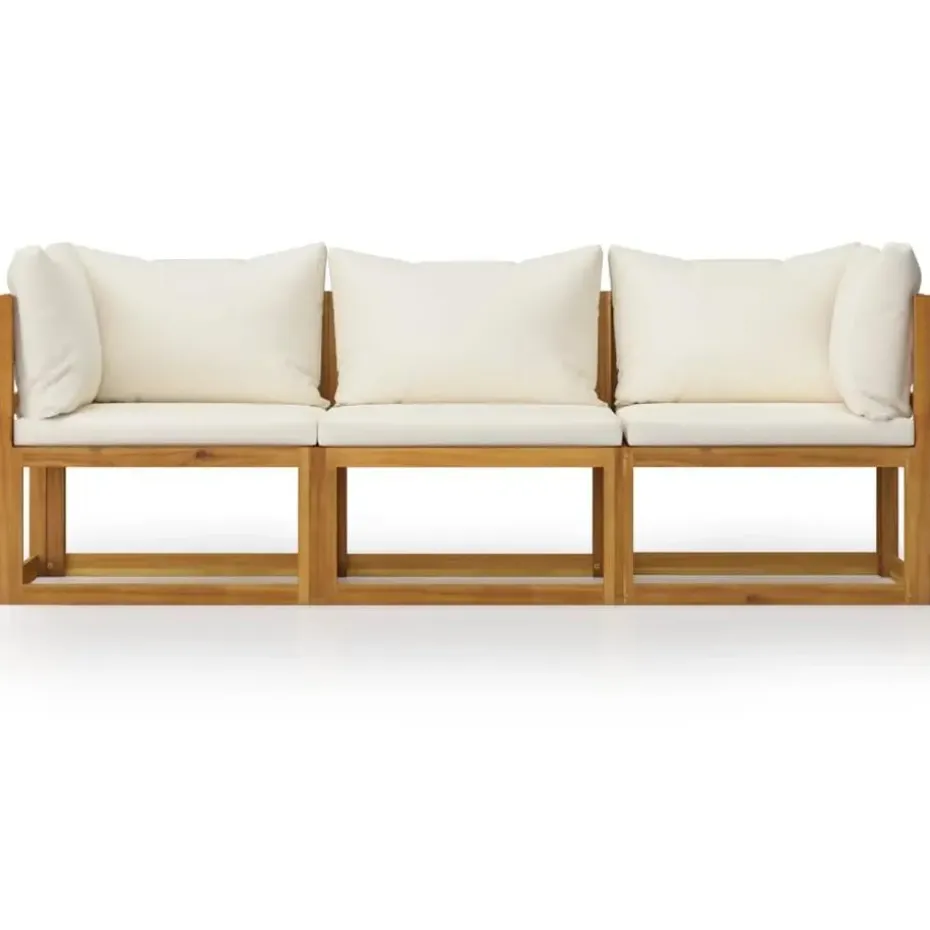 vidaXL - Tuinbank 3-zits - Crème - Acaciahout - Met kussens