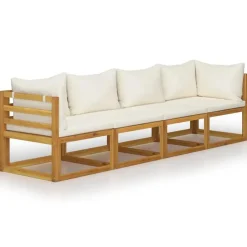 vidaXL - Tuinbank 4-zits - Crème - Acaciahout - Met kussens