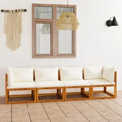 vidaXL - Tuinbank 4-zits - Crème - Acaciahout - Met kussens