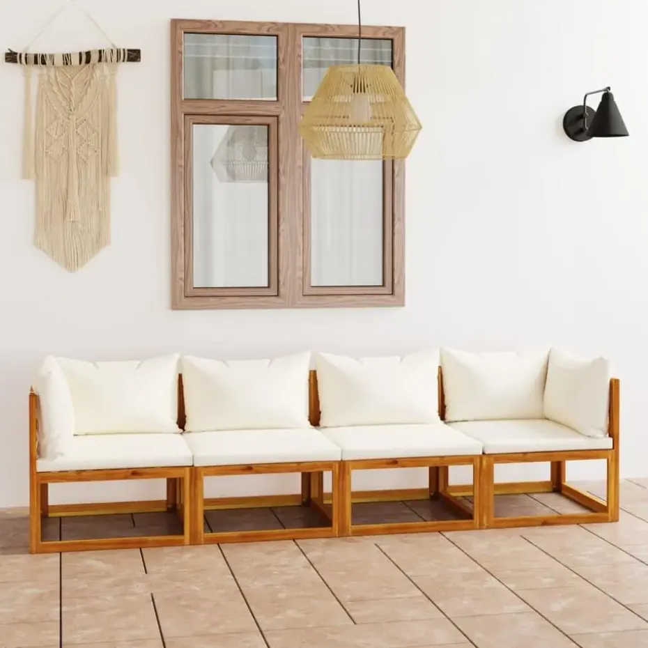 vidaXL - Tuinbank 4-zits - Crème - Acaciahout - Met kussens