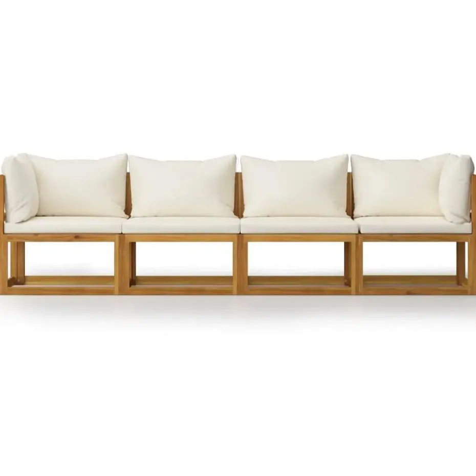 vidaXL - Tuinbank 4-zits - Crème - Acaciahout - Met kussens