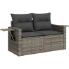 vidaXL - Tuinbank 2-zits - Grijs - Poly rattan - Met kussens