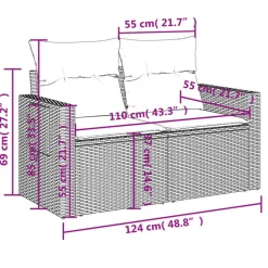 vidaXL - Tuinbank 2-zits - Grijs - Poly rattan - Met kussens