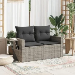 vidaXL - Tuinbank 2-zits - Grijs - Poly rattan - Met kussens