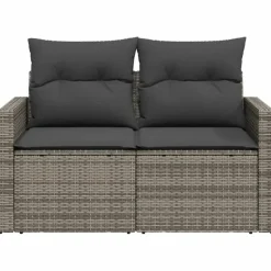 vidaXL - Tuinbank 2-zits - Grijs - Poly rattan - Met kussens