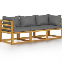 vidaXL - Tuinbank 3-zits - Grijs - Acaciahout - Met kussens