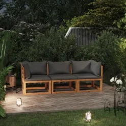 vidaXL - Tuinbank 3-zits - Grijs - Acaciahout - Met kussens