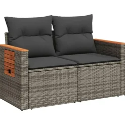 vidaXL - Tuinbank 2-zits - Grijs - Poly rattan - Met kussens